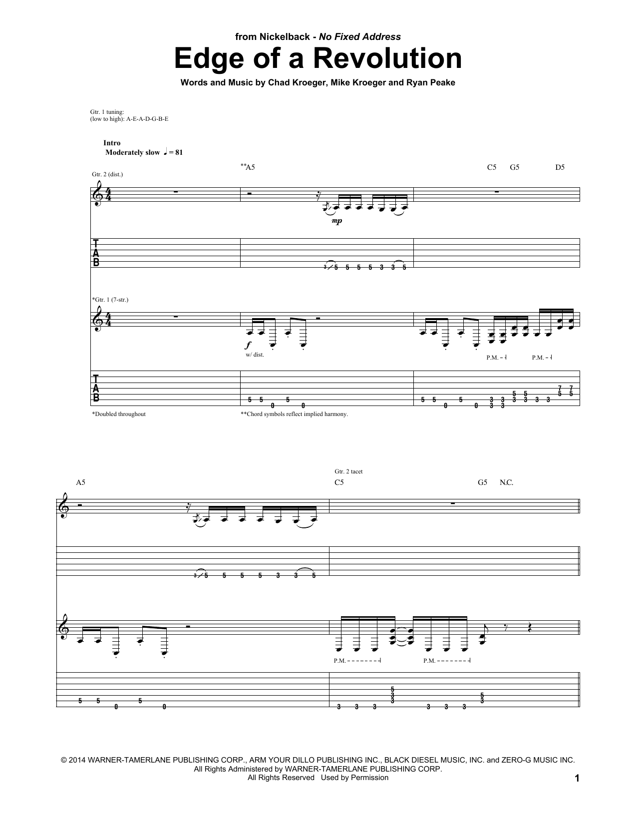Nickelback Edge Of A Revolution Sheet Music Notes & Chords for Guitar Tab - Download or Print PDF Nickelback Edge Of A Revolution Sheet Music Notes & Chords for Guitar Tab - Download or Print PDF