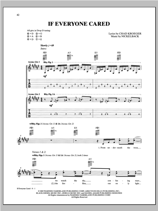 Nickelback If Everyone Cared Sheet Music Notes & Chords for Guitar Tab - Download or Print PDF