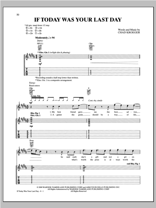 Nickelback If Today Was Your Last Day Sheet Music Notes & Chords for Guitar Tab - Download or Print PDF