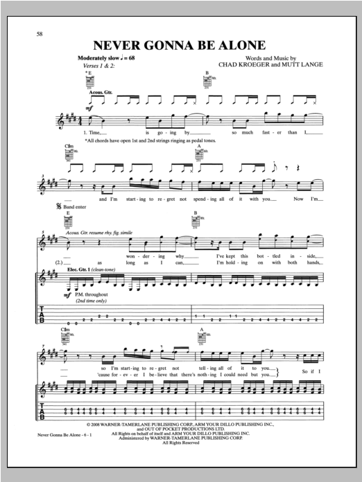 Nickelback Never Gonna Be Alone Sheet Music Notes & Chords for Guitar Tab - Download or Print PDF