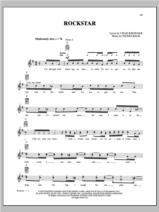 Nickelback Rockstar Sheet Music Notes & Chords for Guitar Tab - Download or Print PDF