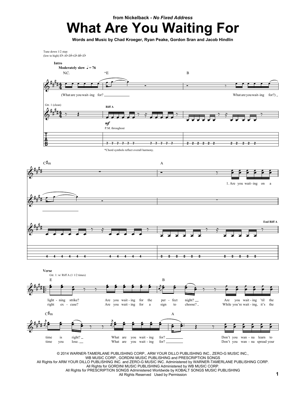 Nickelback What Are You Waiting For Sheet Music Notes & Chords for Guitar Tab - Download or Print PDF