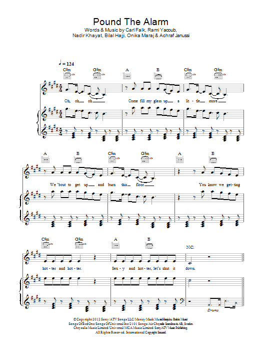 Nicki Minaj Pound The Alarm Sheet Music Notes & Chords for Piano, Vocal & Guitar (Right-Hand Melody) - Download or Print PDF