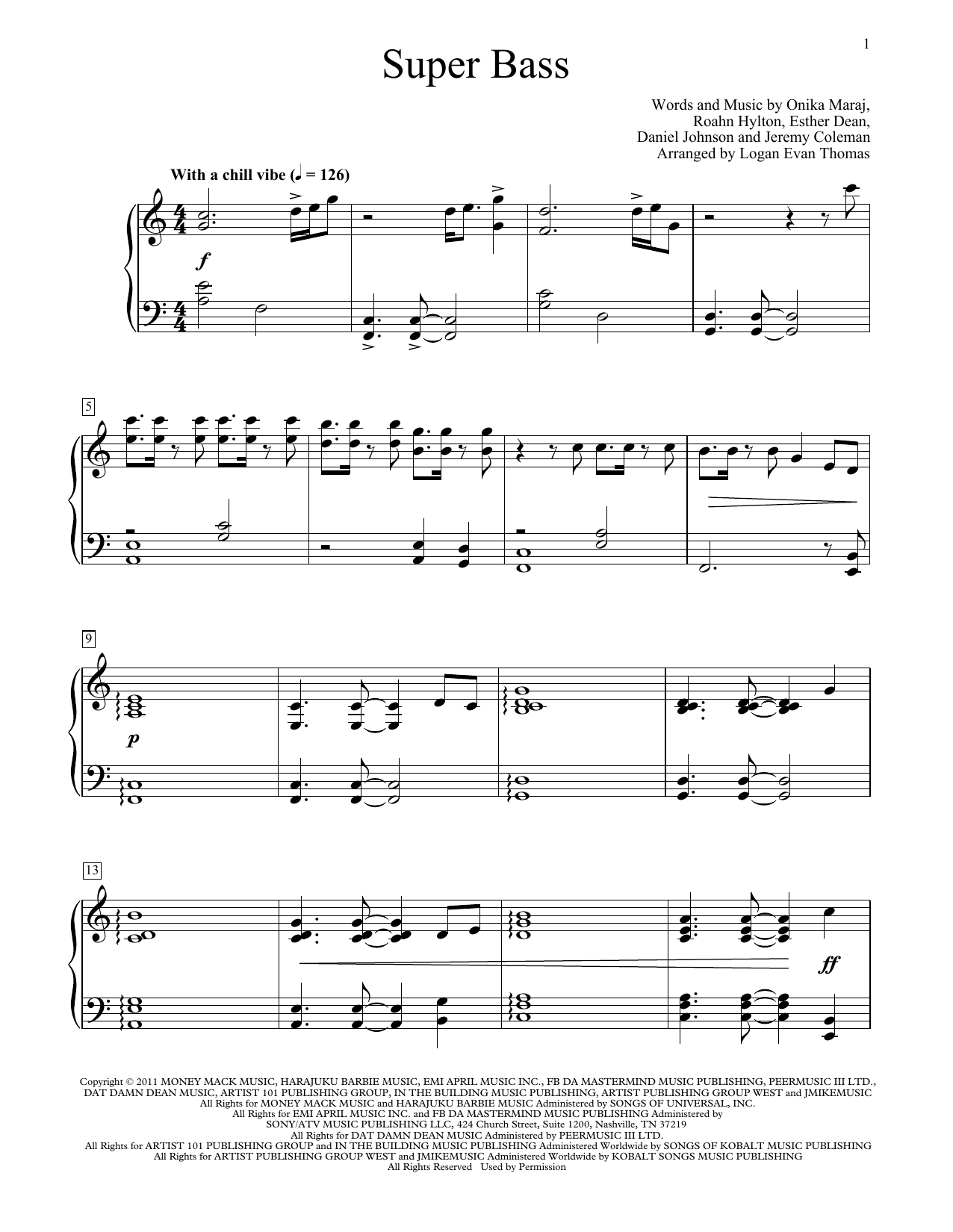 Nicki Minaj Super Bass (arr. Logan Evan Thomas) Sheet Music Notes & Chords for Educational Piano - Download or Print PDF
