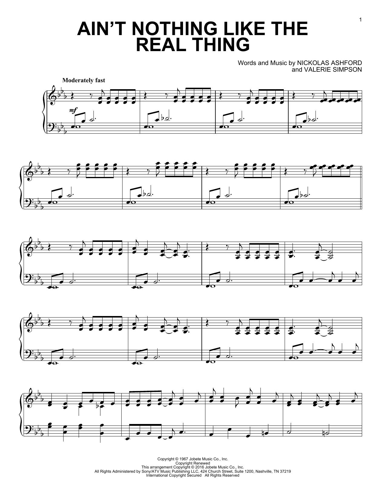 Nickolas Ashford Ain't Nothing Like The Real Thing [Jazz version] Sheet Music Notes & Chords for Piano - Download or Print PDF