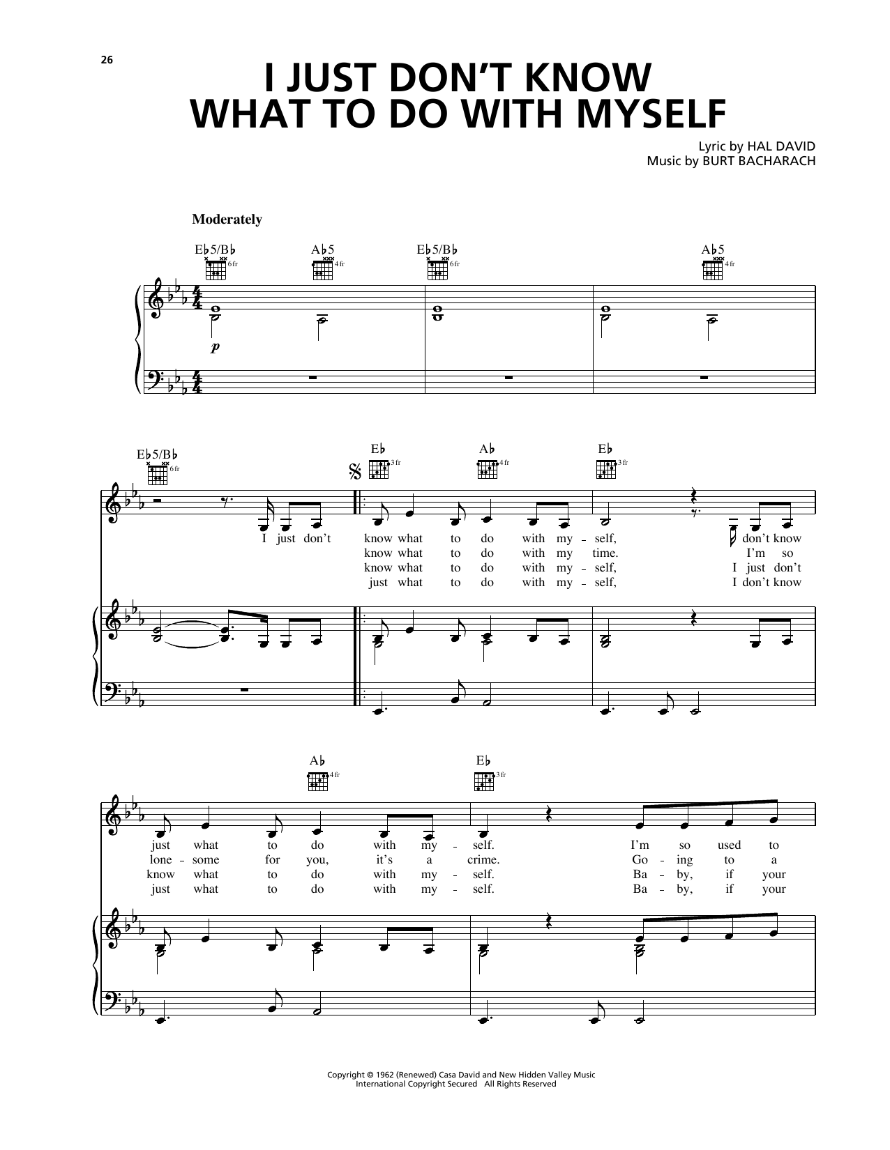Nicky Holland I Just Don't Know What To Do With Myself (from My Best Friend's Wedding) Sheet Music Notes & Chords for Piano, Vocal & Guitar (Right-Hand Melody) - Download or Print PDF