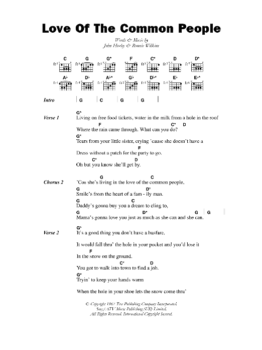 Nicky Thomas Love Of The Common People Sheet Music Notes & Chords for Lyrics & Chords - Download or Print PDF