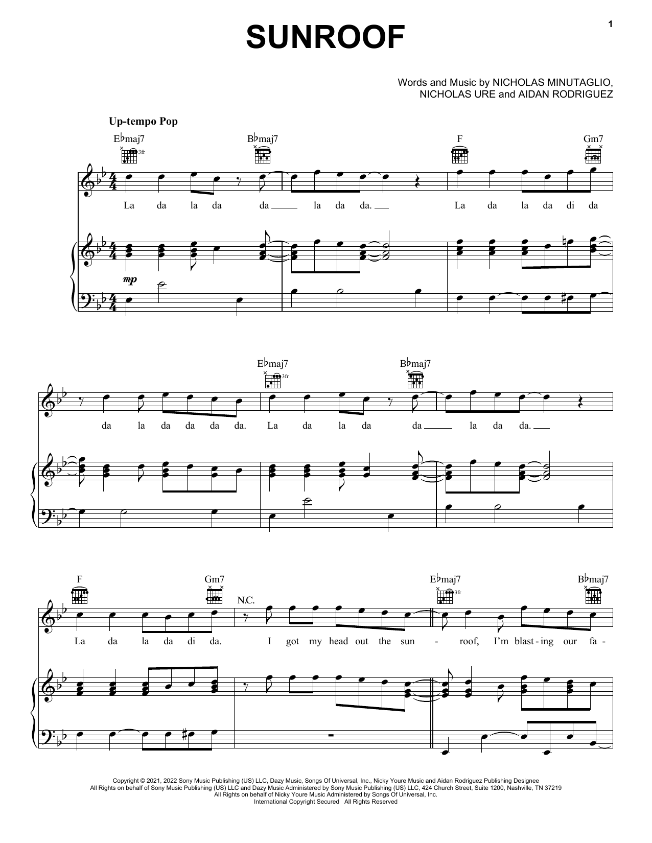 Nicky Youre & dazy Sunroof sheet music notes and chords. Download Printable PDF.