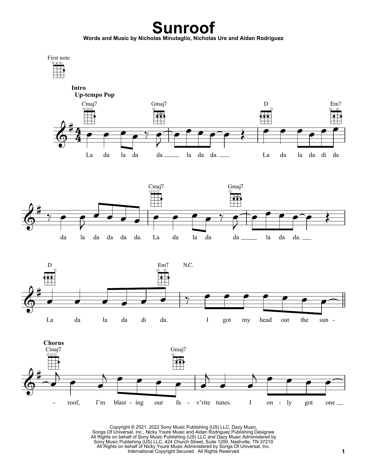 Nicky Youre And Dazy Sunroof Sheet Music Notes & Chords for Ukulele - Download or Print PDF