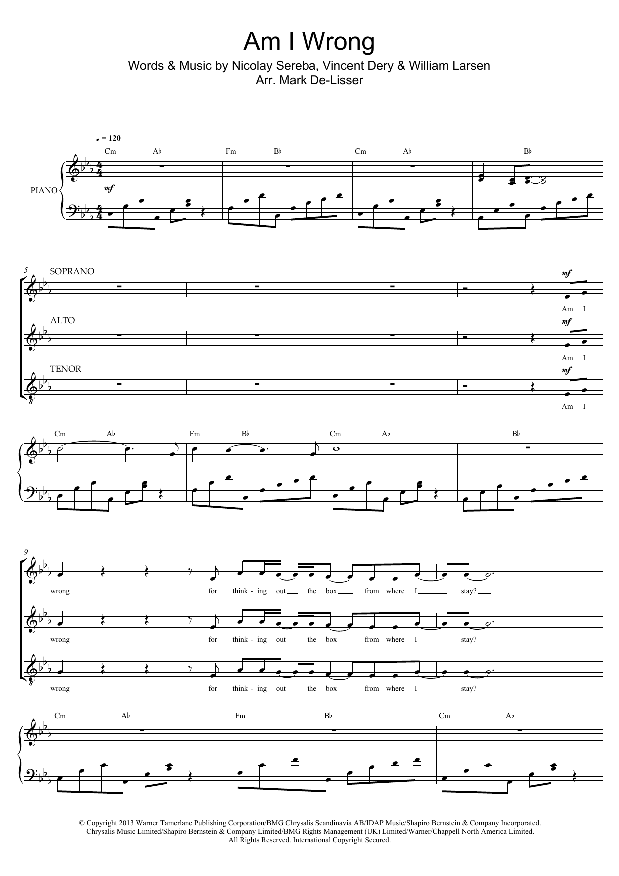 Nico & Vinz Am I Wrong (arr. Mark De-Lisser) Sheet Music Notes & Chords for SAT - Download or Print PDF