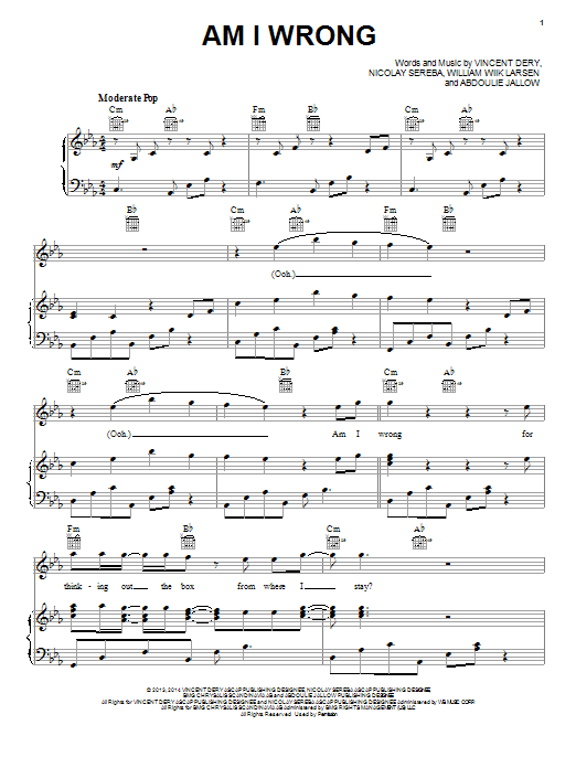 Nico & Vinz Am I Wrong Sheet Music Notes & Chords for Piano - Download or Print PDF