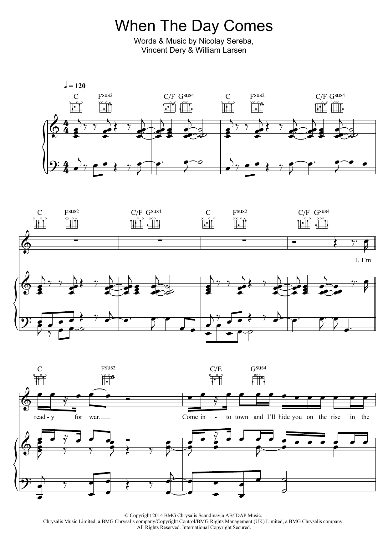 Nico & Vinz When The Day Comes Sheet Music Notes & Chords for Piano, Vocal & Guitar (Right-Hand Melody) - Download or Print PDF