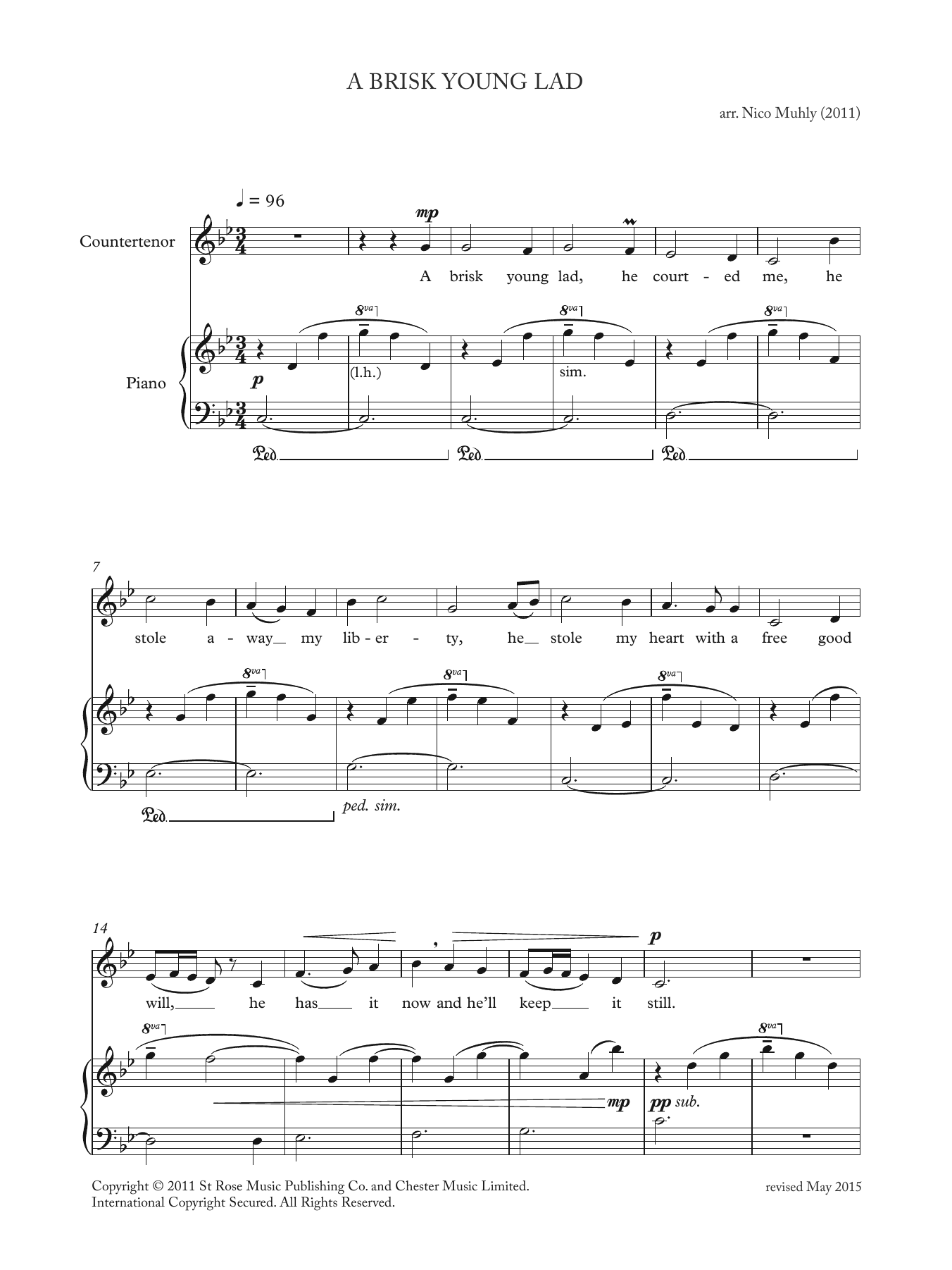 Nico Muhly A Brisk Young Lad (from 'Four Traditional Songs') Sheet Music Notes & Chords for Countertenor - Download or Print PDF