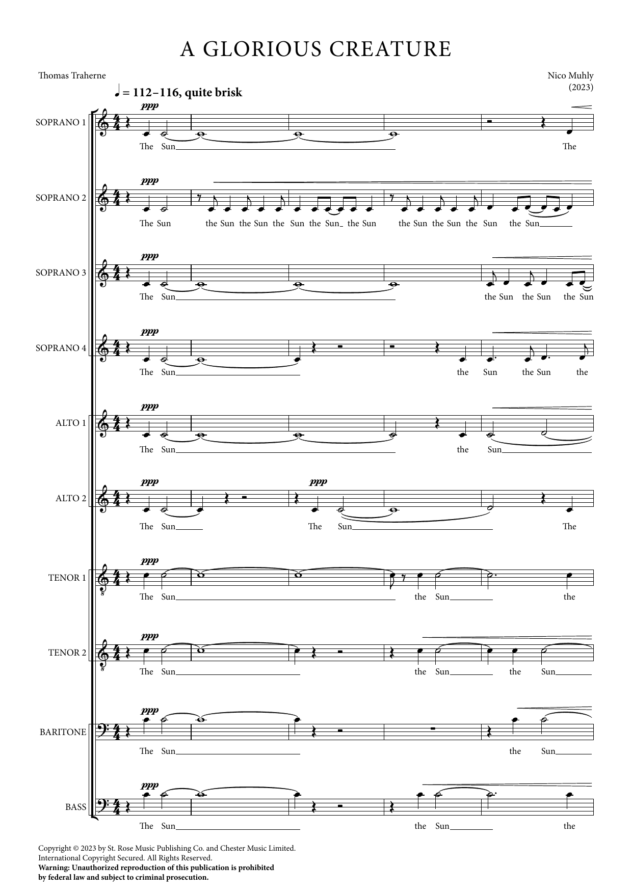 Nico Muhly A Glorious Creature (SSSSAATTBarB) Sheet Music Notes & Chords for SATB divisi Choir - Download or Print PDF