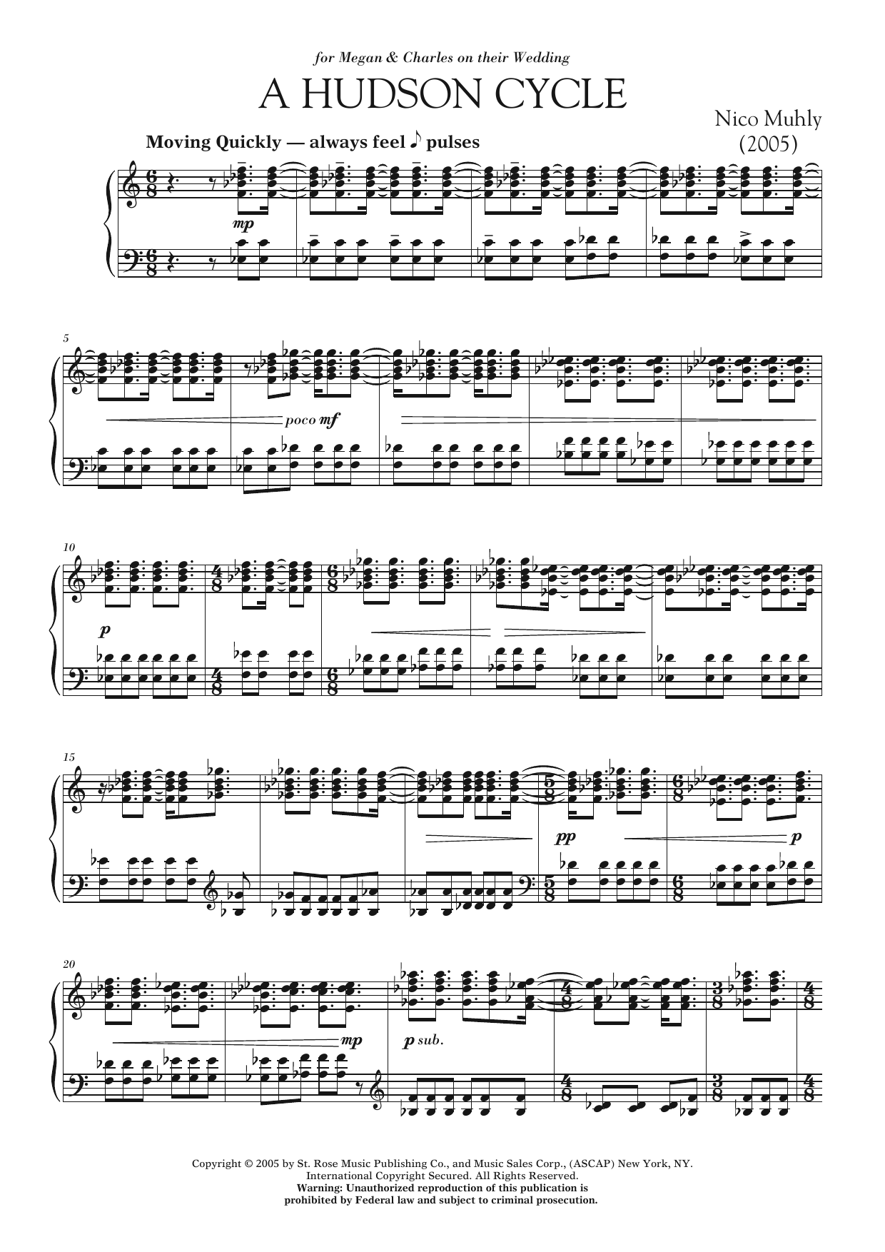 Nico Muhly A Hudson Cycle Sheet Music Notes & Chords for Piano - Download or Print PDF