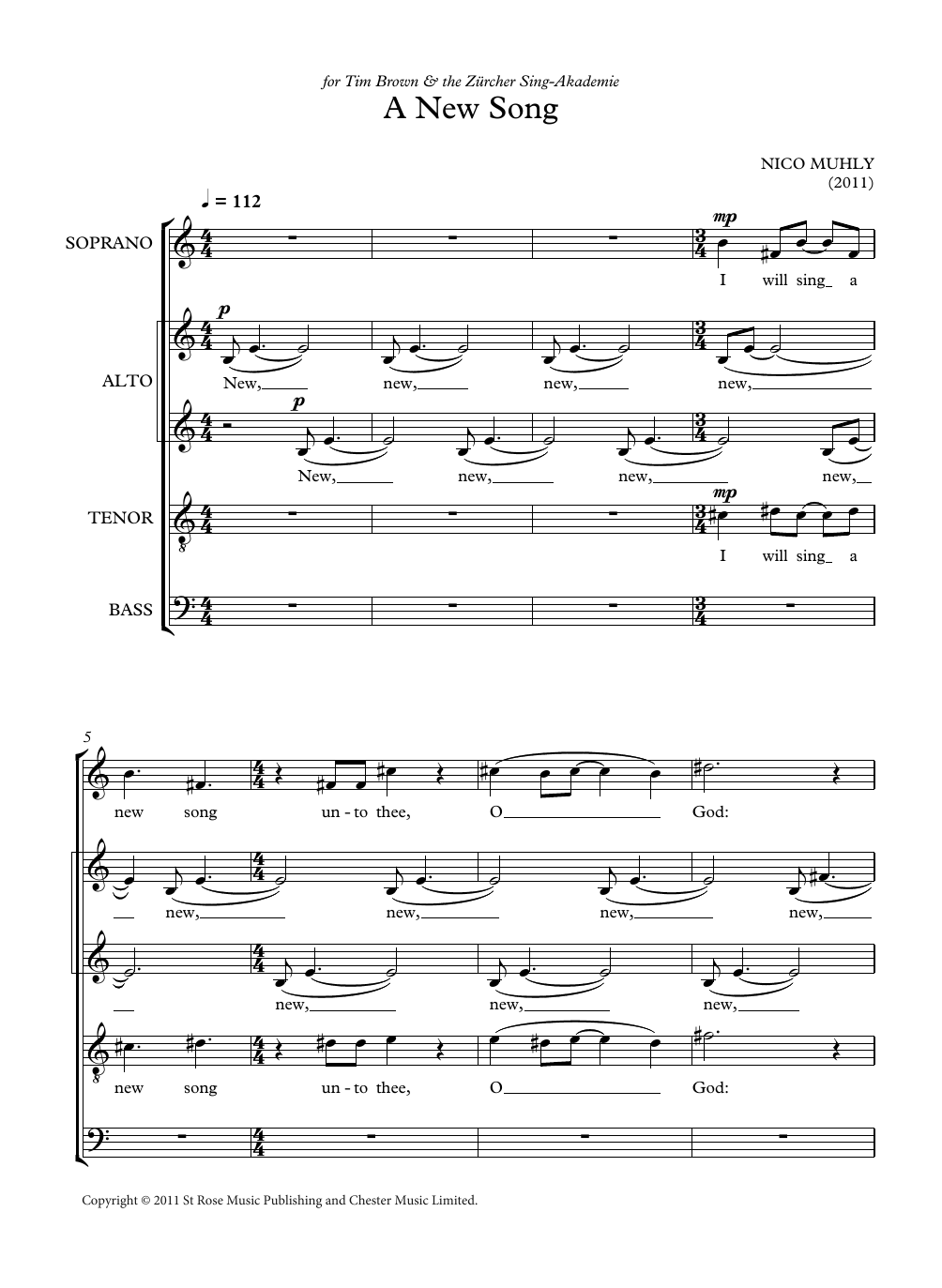 Nico Muhly A New Song Sheet Music Notes & Chords for SATB Choir - Download or Print PDF