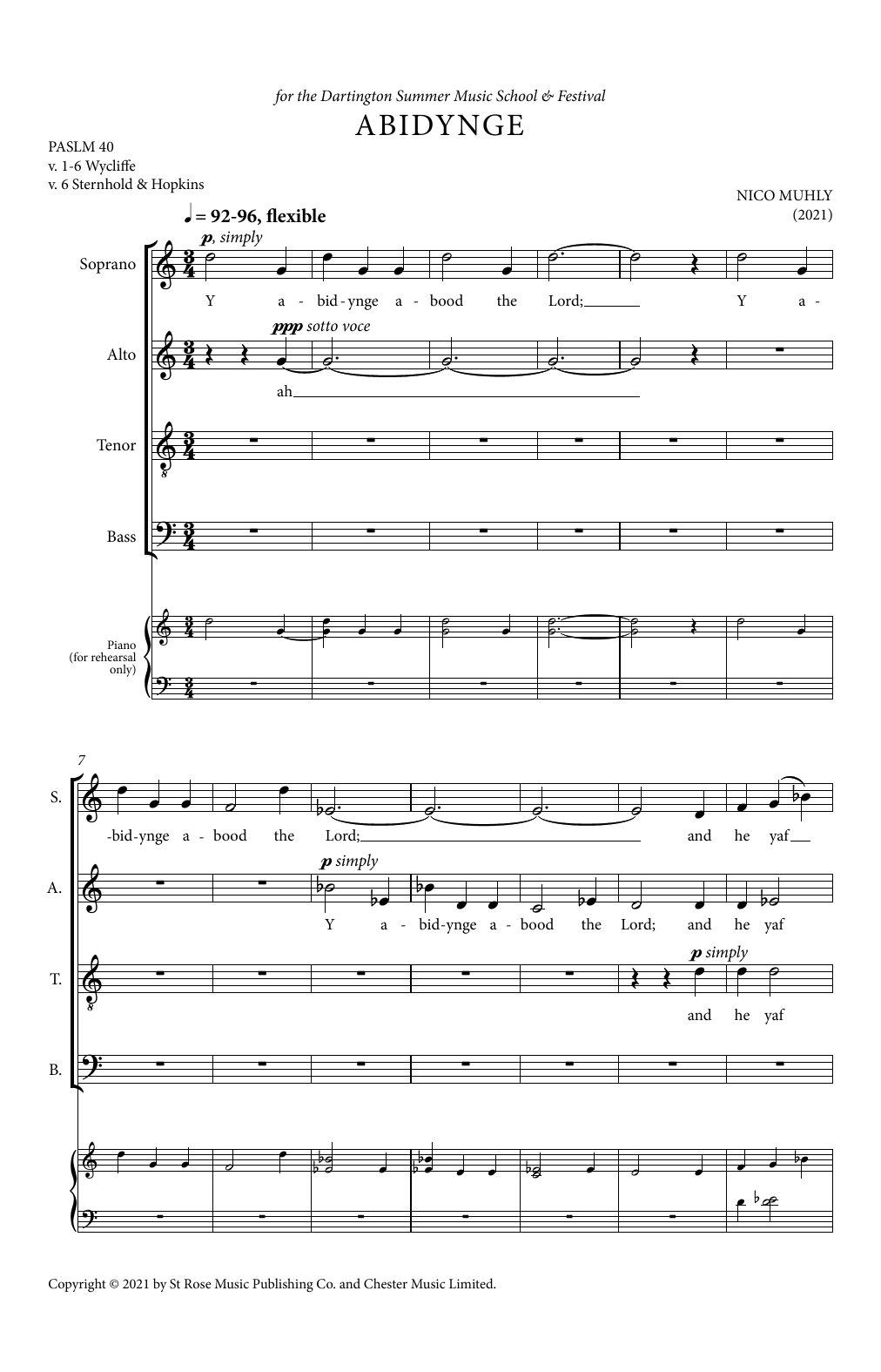 Nico Muhly Abidynge Sheet Music Notes & Chords for SATB Choir - Download or Print PDF
