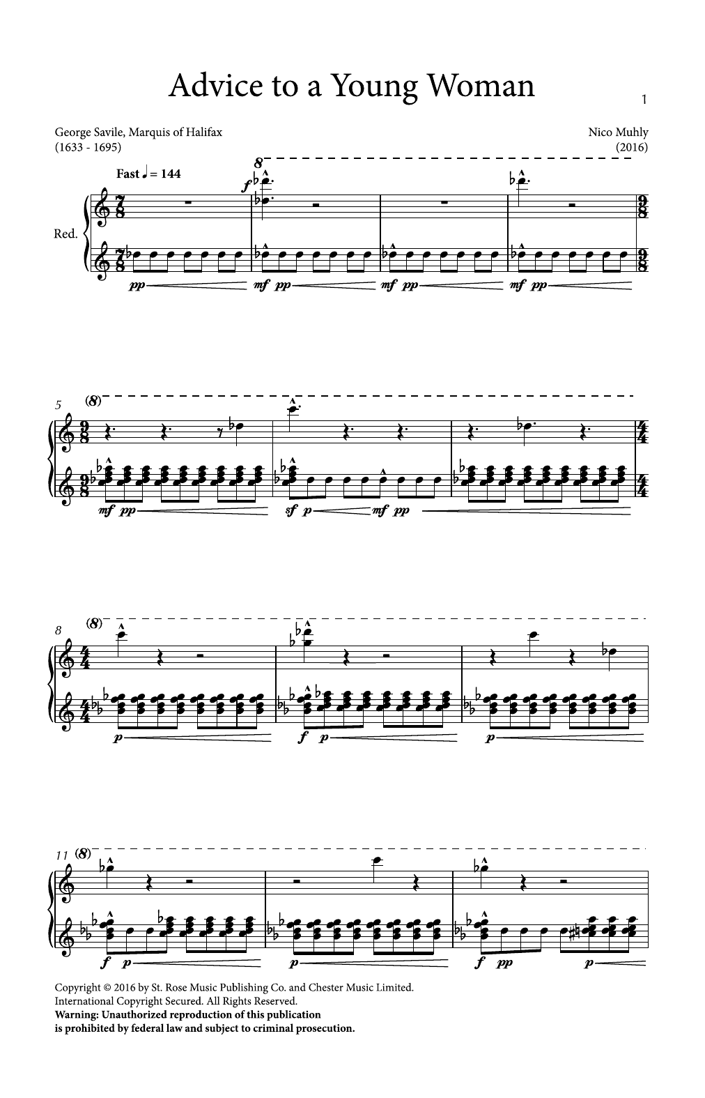 Nico Muhly Advice To A Young Woman Sheet Music Notes & Chords for SSAA Choir - Download or Print PDF