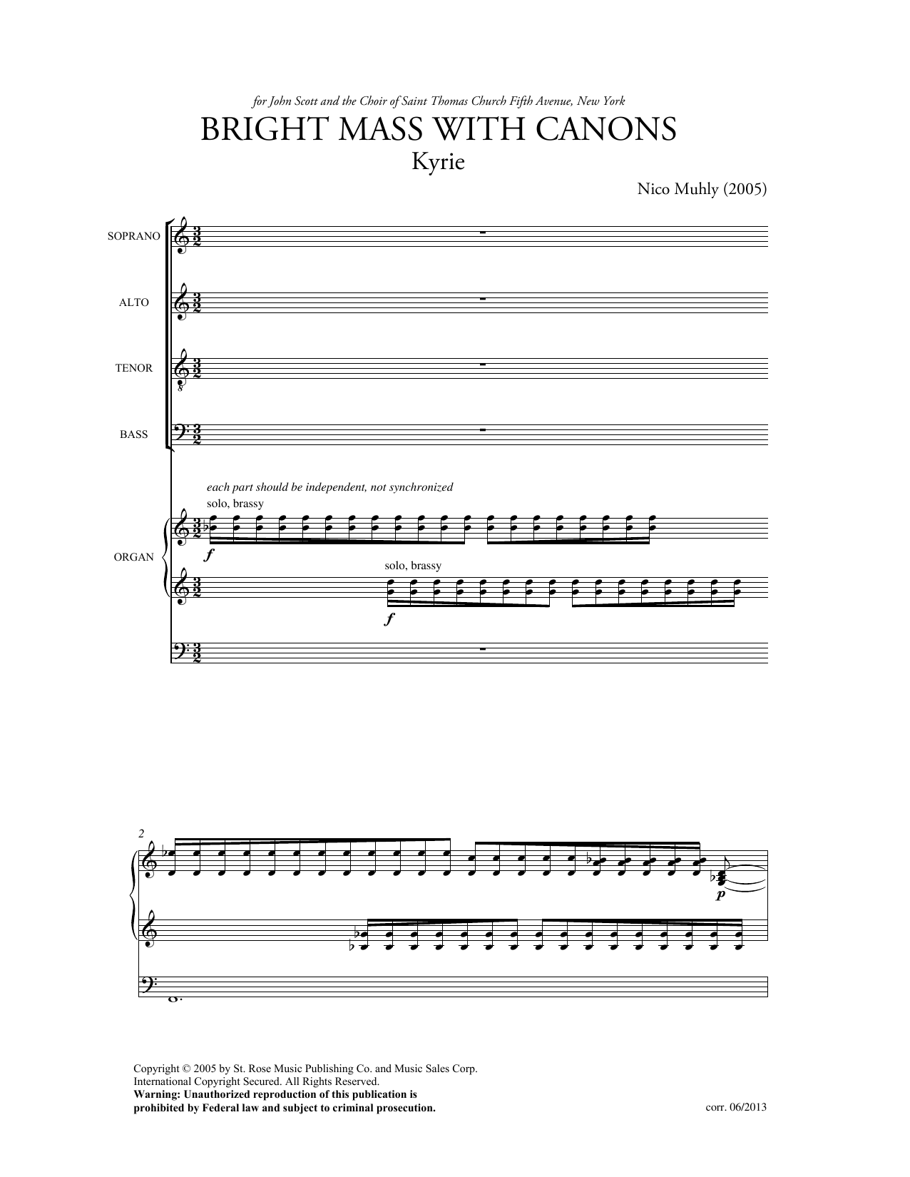 Nico Muhly Bright Mass With Canons Sheet Music Notes & Chords for SATB Choir - Download or Print PDF