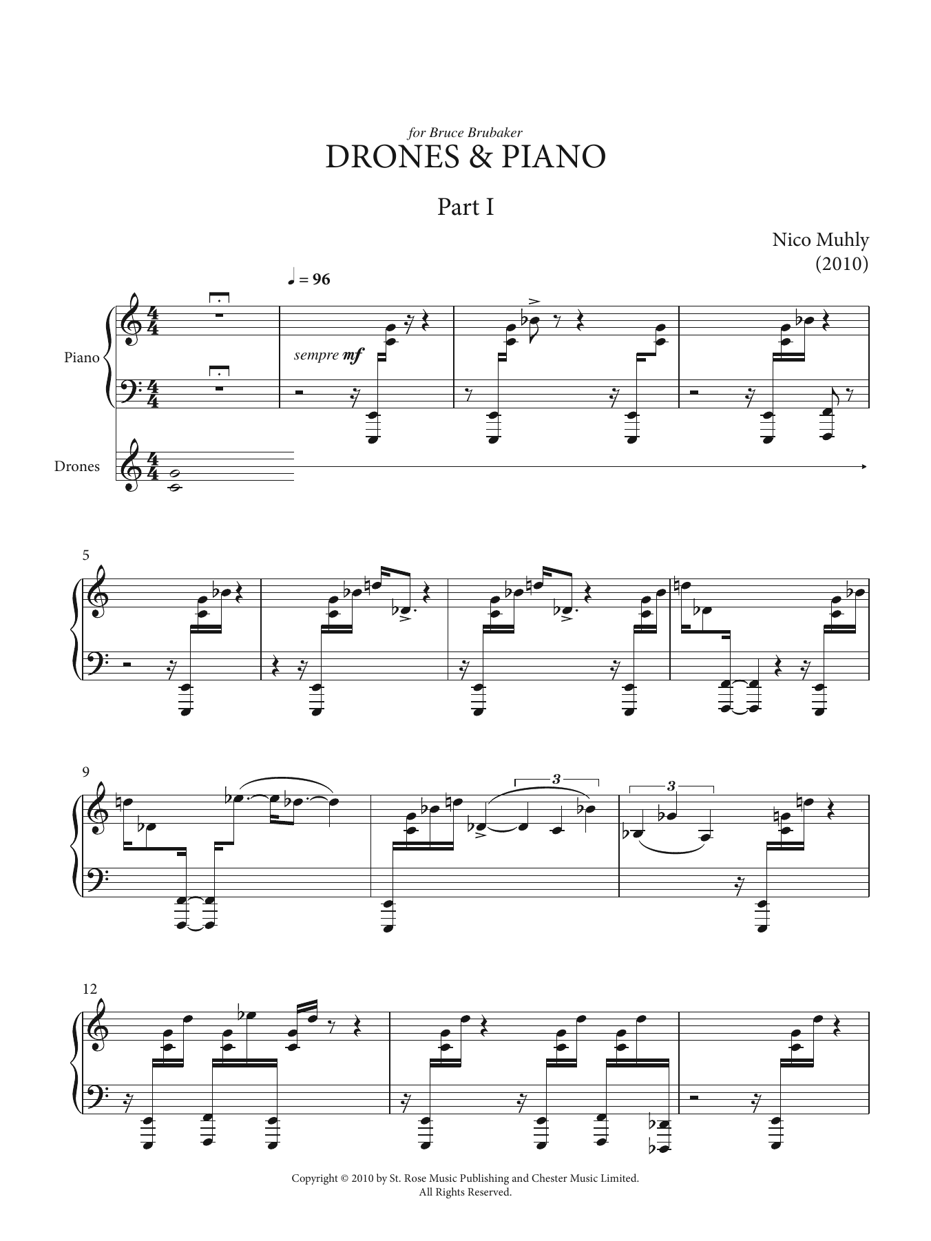 Nico Muhly Drones And Piano Sheet Music Notes & Chords for Piano Solo - Download or Print PDF