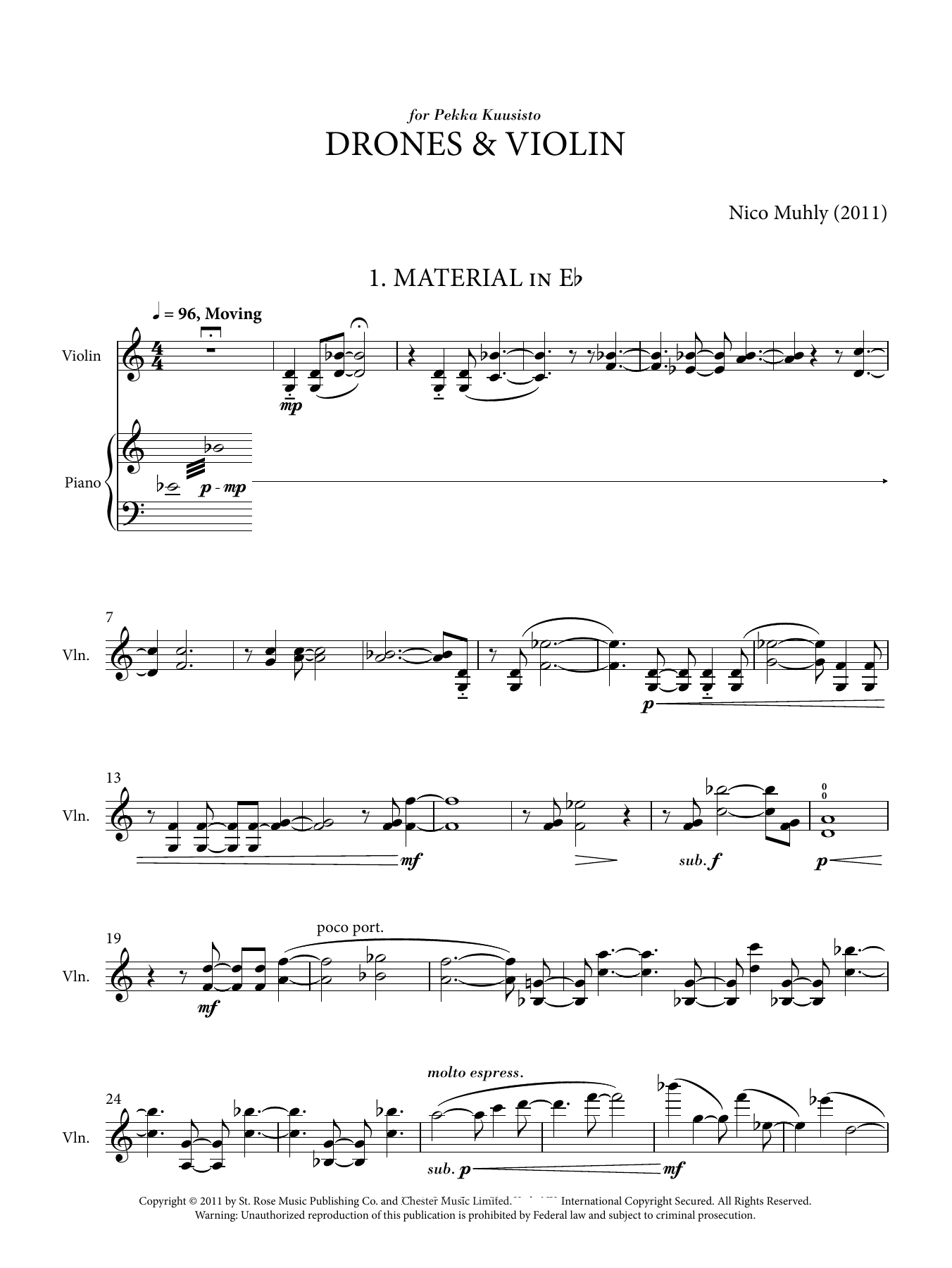 Nico Muhly Drones And Violin Sheet Music Notes & Chords for Violin Solo - Download or Print PDF