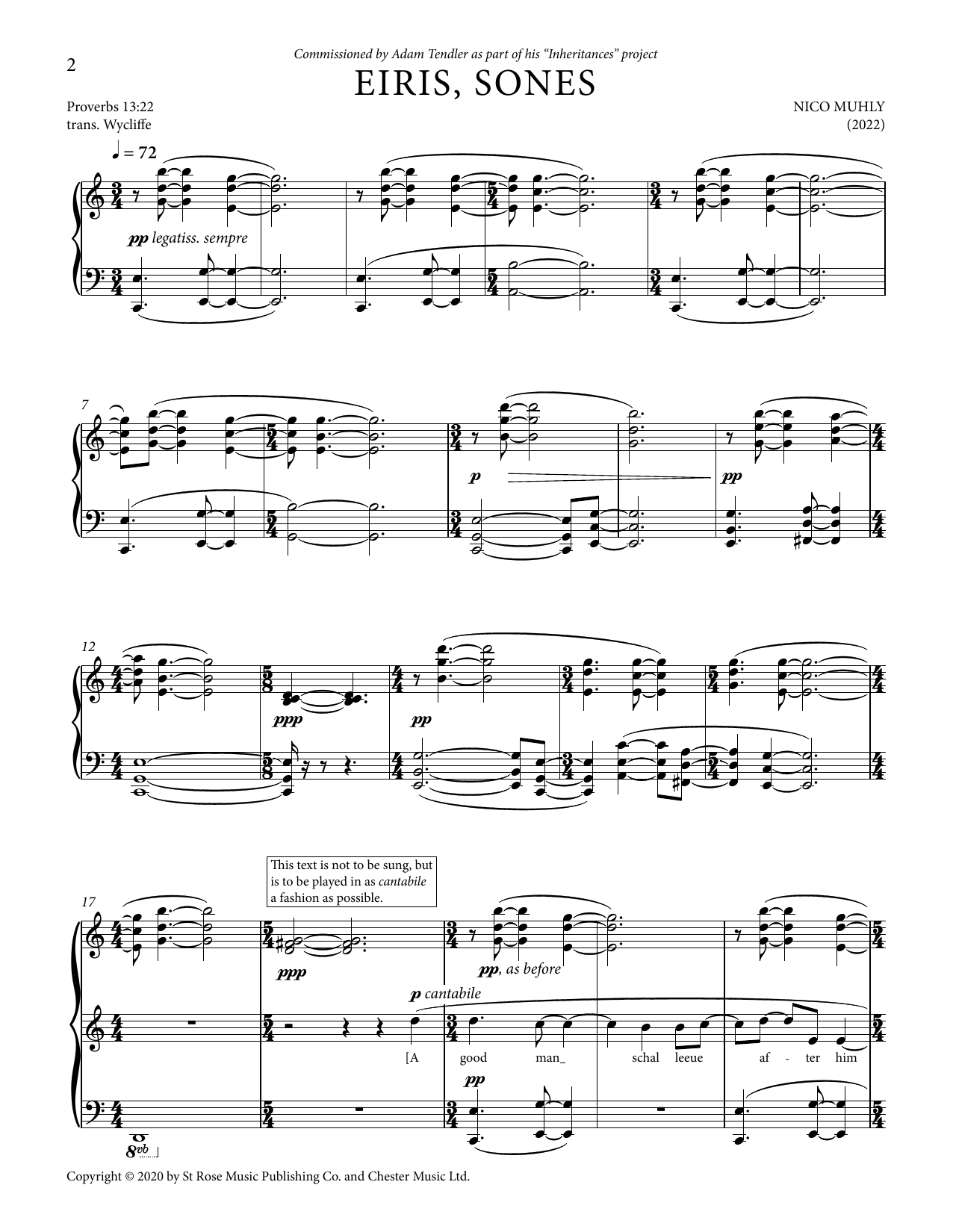 Nico Muhly Eiris, Sones Sheet Music Notes & Chords for Piano Solo - Download or Print PDF