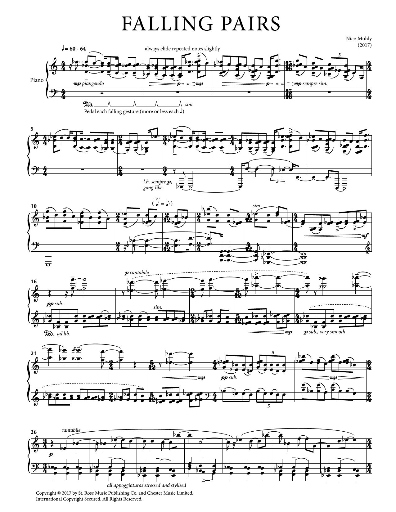 Nico Muhly Falling Pairs Sheet Music Notes & Chords for Piano Solo - Download or Print PDF