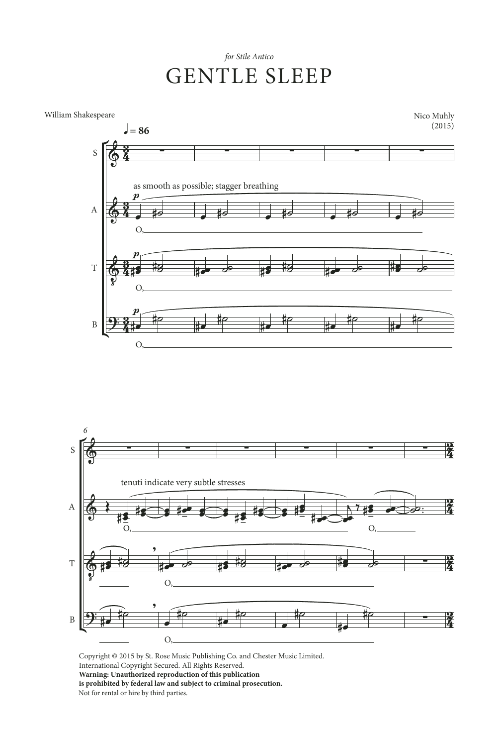 Nico Muhly Gentle Sleep Sheet Music Notes & Chords for SATB - Download or Print PDF