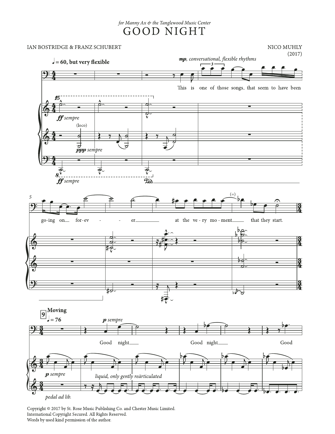 Nico Muhly Good Night Sheet Music Notes & Chords for Piano & Vocal - Download or Print PDF