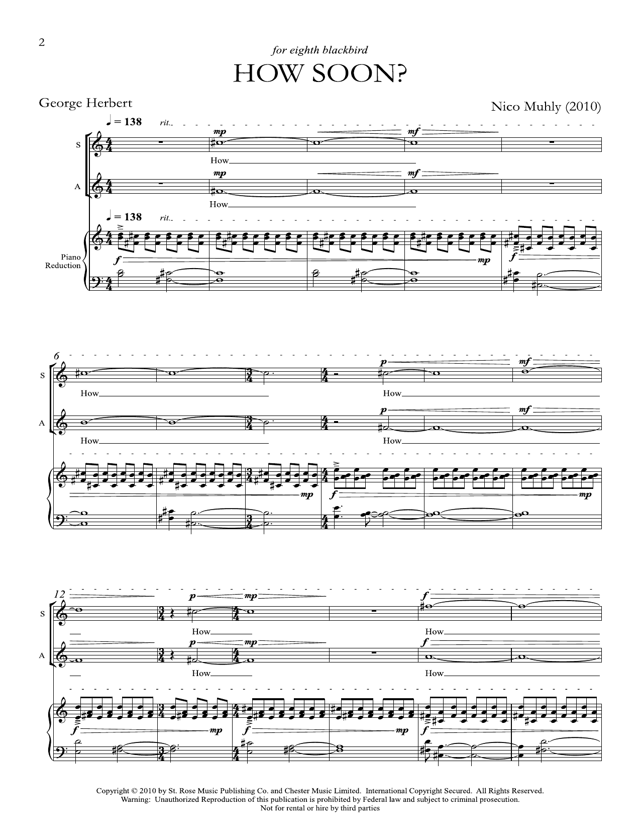 Nico Muhly How Soon? Sheet Music Notes & Chords for SSAA Choir - Download or Print PDF