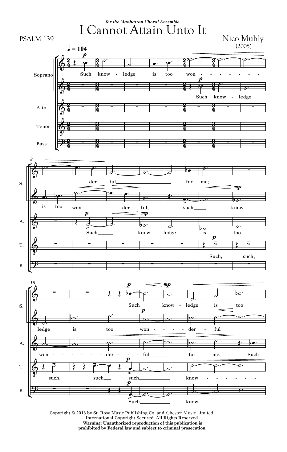 Nico Muhly I Cannot Attain Unto It Sheet Music Notes & Chords for SATB Choir - Download or Print PDF