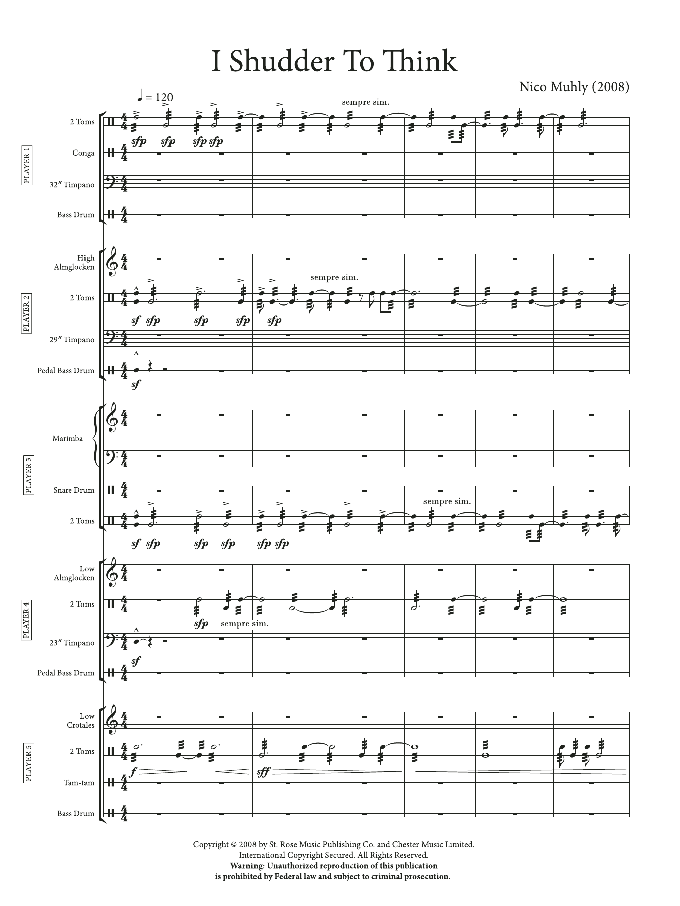 Nico Muhly I Shudder To Think Sheet Music Notes & Chords for Percussion Ensemble - Download or Print PDF