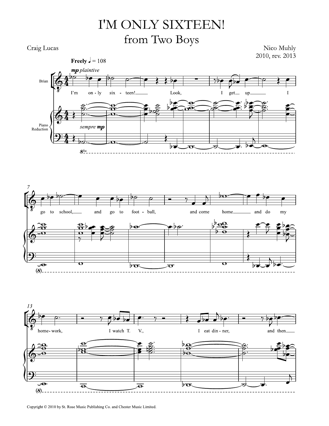 Nico Muhly I'm Only Sixteen Sheet Music Notes & Chords for Piano & Vocal - Download or Print PDF