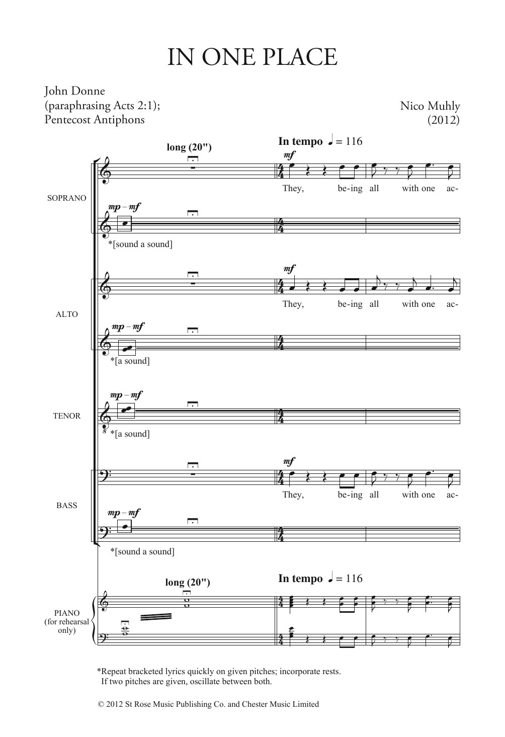 Nico Muhly In One Place Sheet Music Notes & Chords for SATB Choir - Download or Print PDF
