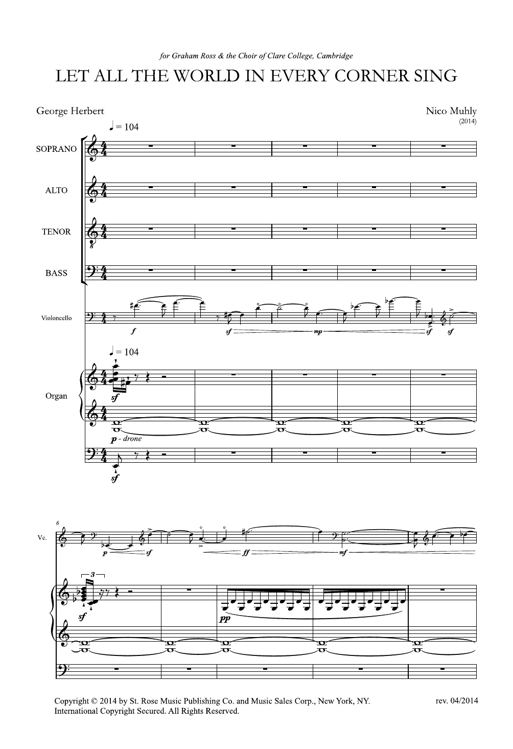 Nico Muhly Let All The World In Every Corner Sing Sheet Music Notes & Chords for Cello - Download or Print PDF