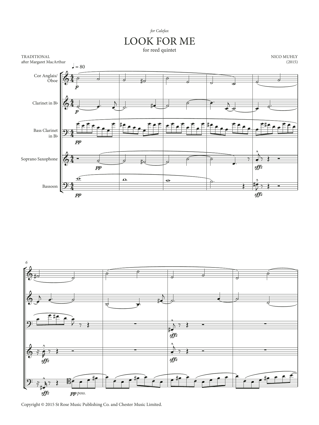 Nico Muhly Look For Me (for reed quintet) Sheet Music Notes & Chords for Chamber Group - Download or Print PDF