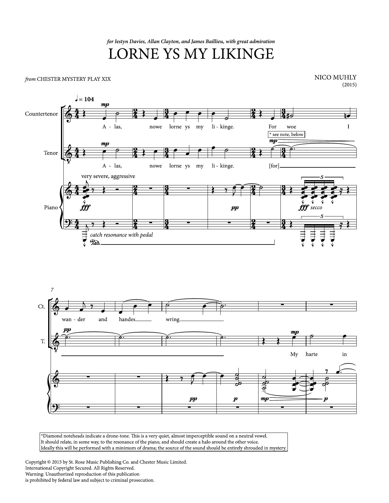 Nico Muhly Lorne Ys My Likinge Sheet Music Notes & Chords for Piano & Vocal - Download or Print PDF