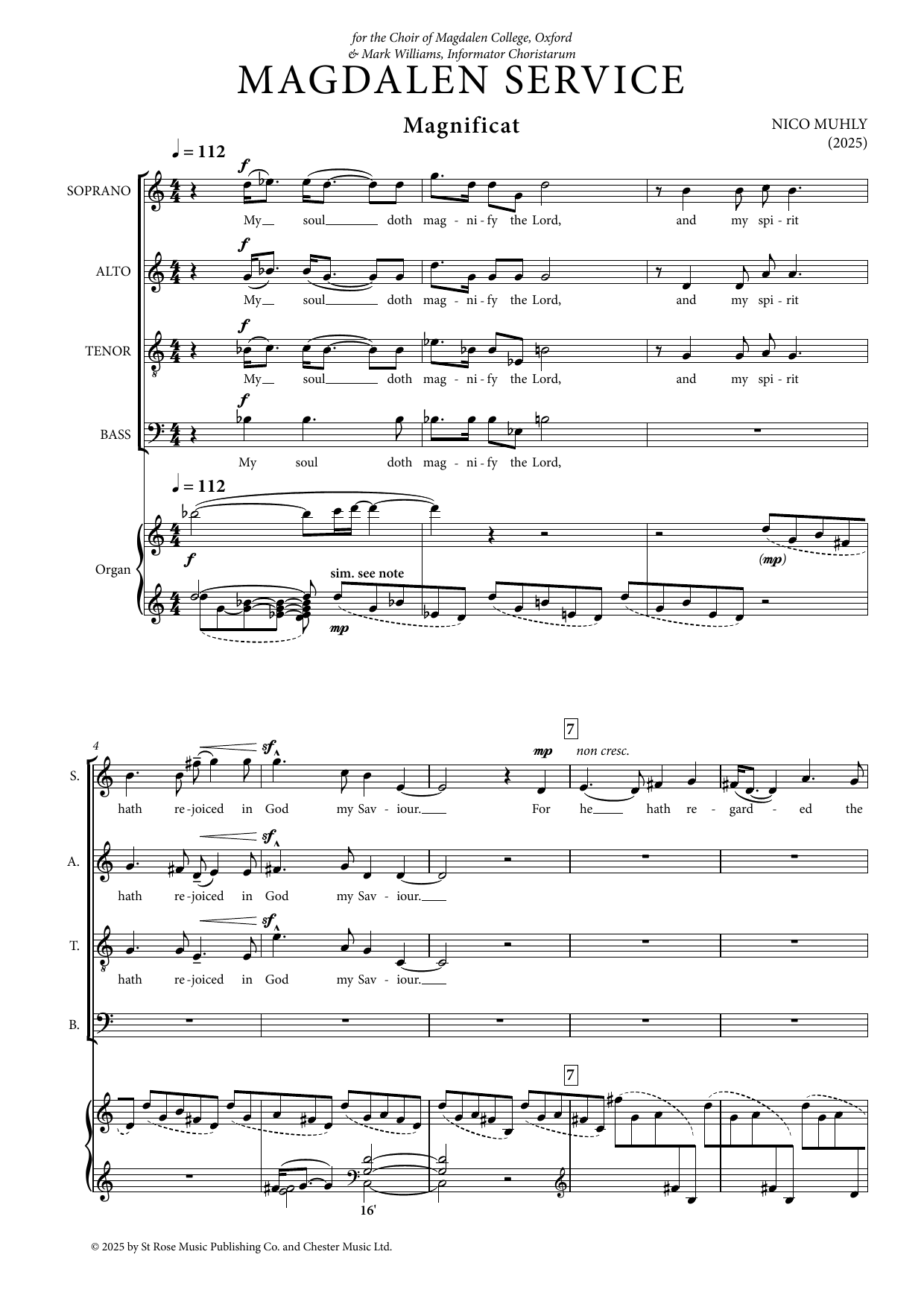 Nico Muhly Magdalen Service Sheet Music Notes & Chords for SATB Choir - Download or Print PDF