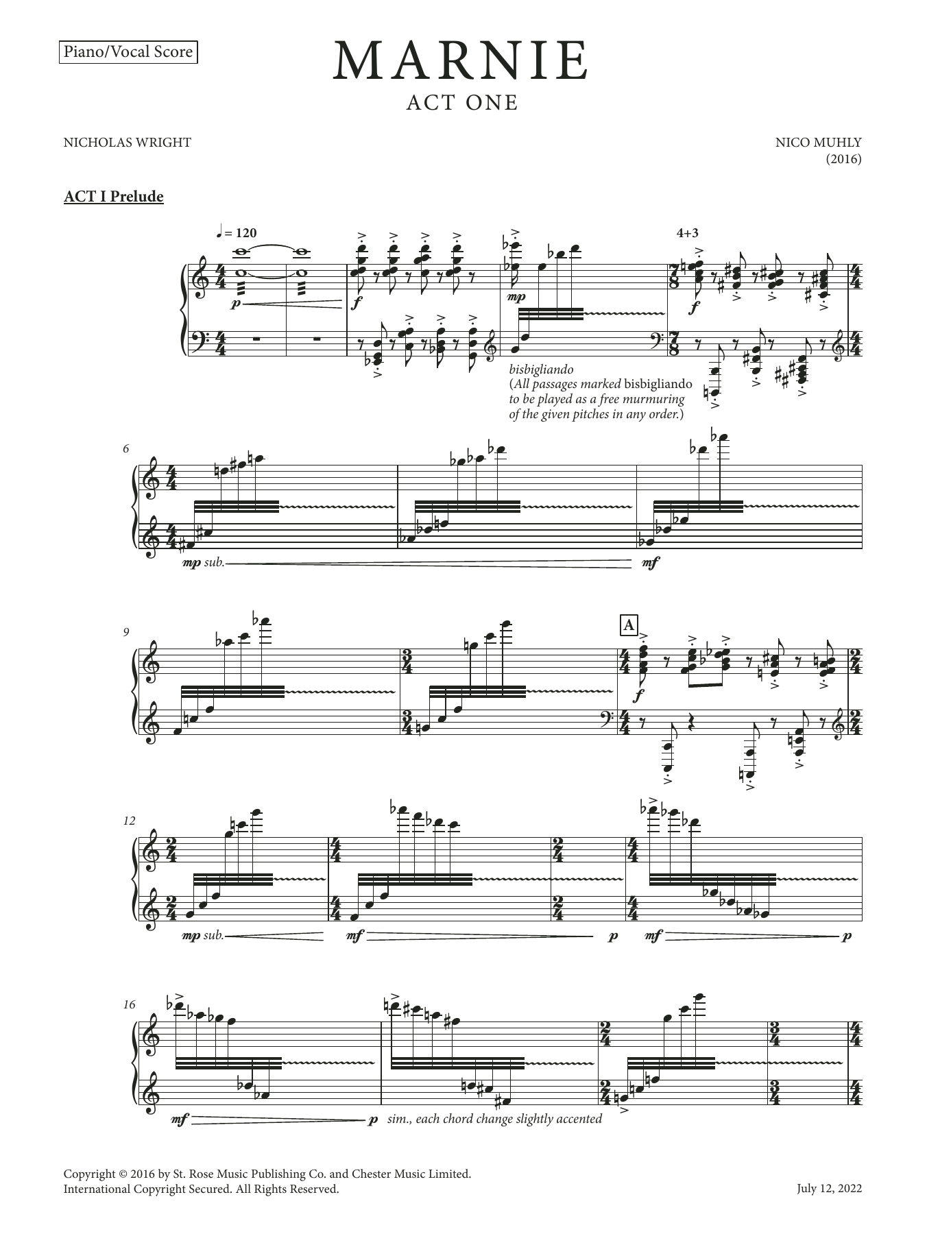 Nico Muhly Marnie (Vocal Score) Sheet Music Notes & Chords for Piano & Vocal - Download or Print PDF