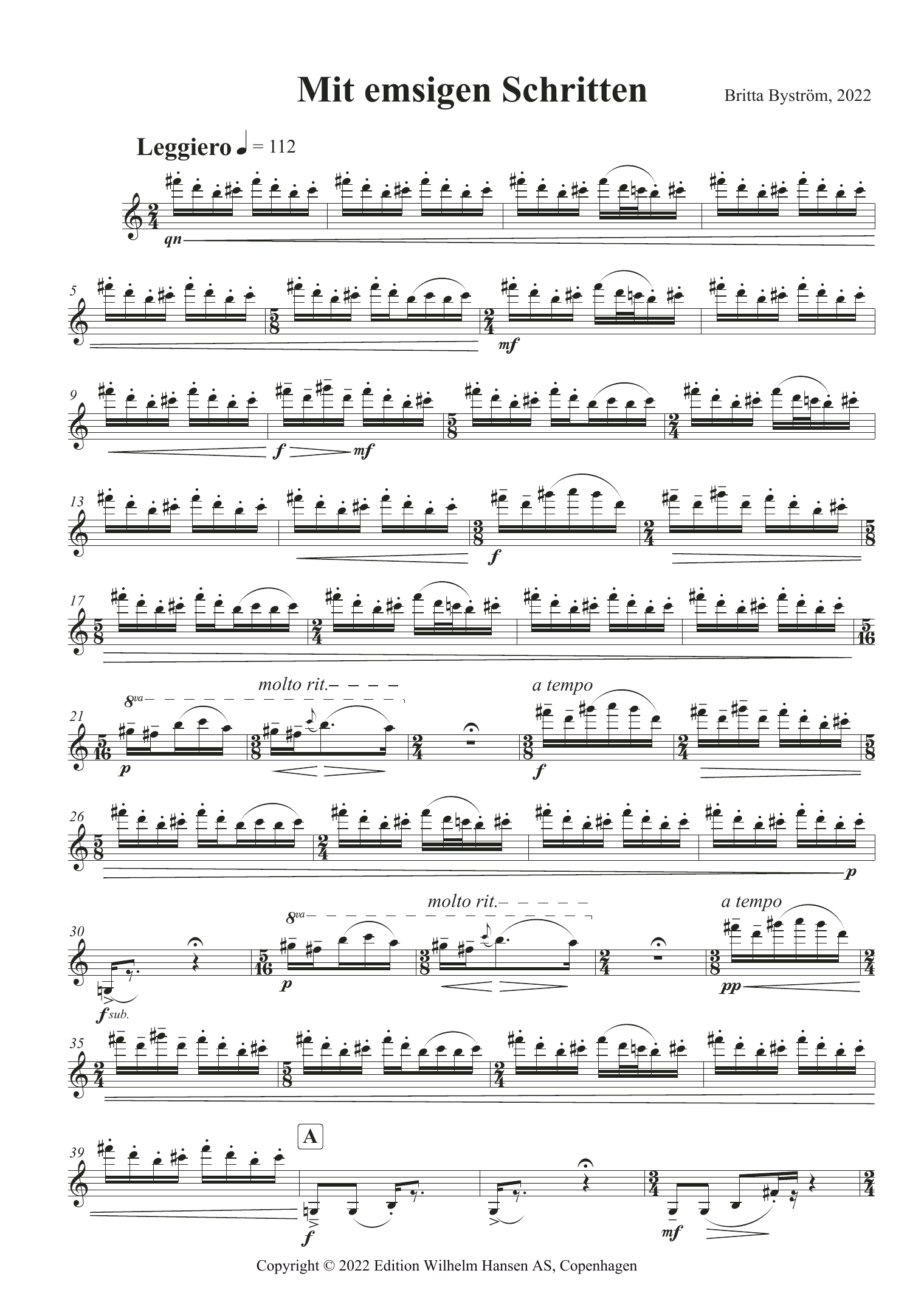 Nico Muhly Mit Emsigen Schritten Sheet Music Notes & Chords for Violin Solo - Download or Print PDF