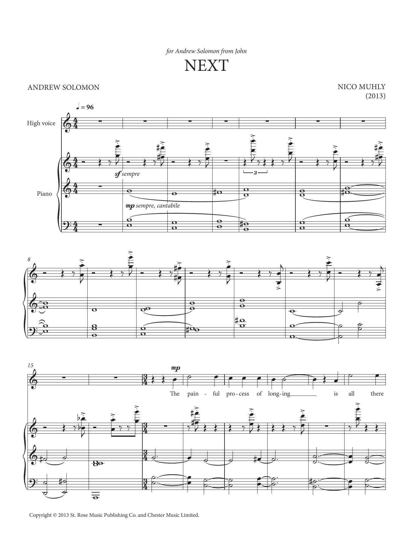 Nico Muhly Next Sheet Music Notes & Chords for High Voice - Download or Print PDF