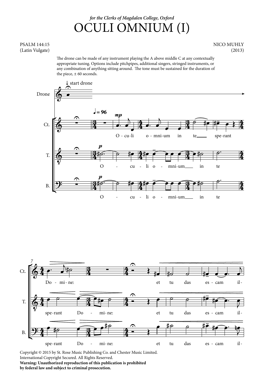 Nico Muhly Oculi Omnium (For Men's Voices and Drone) Sheet Music Notes & Chords for 2-Part Choir - Download or Print PDF