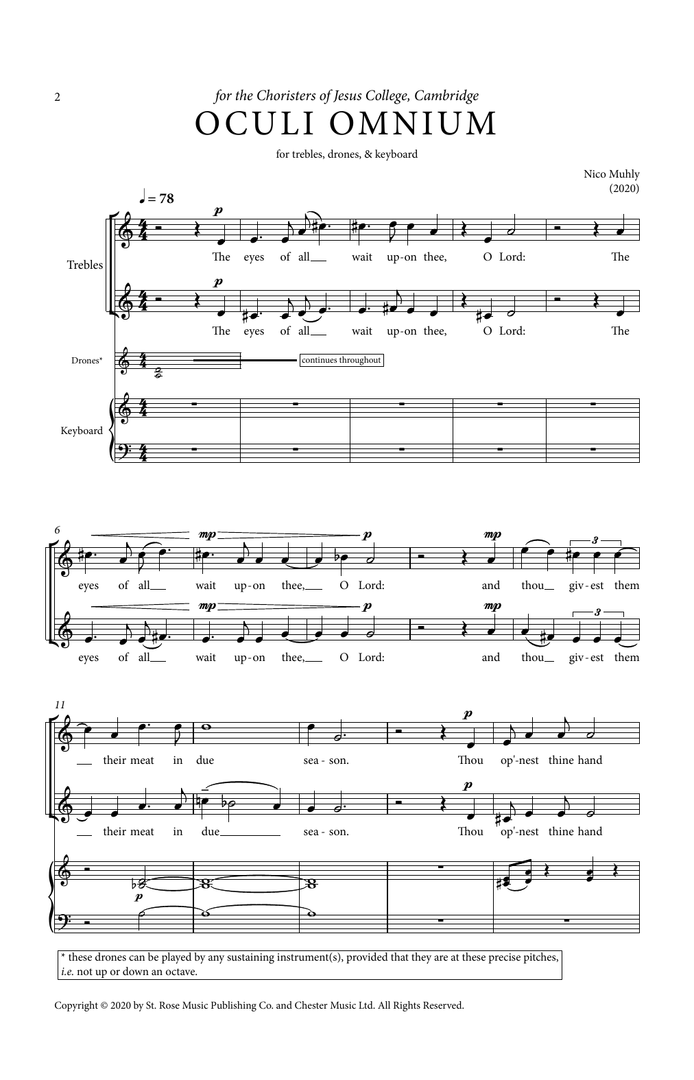 Nico Muhly Oculi Omnium (Jesus College) Sheet Music Notes & Chords for 2-Part Choir - Download or Print PDF