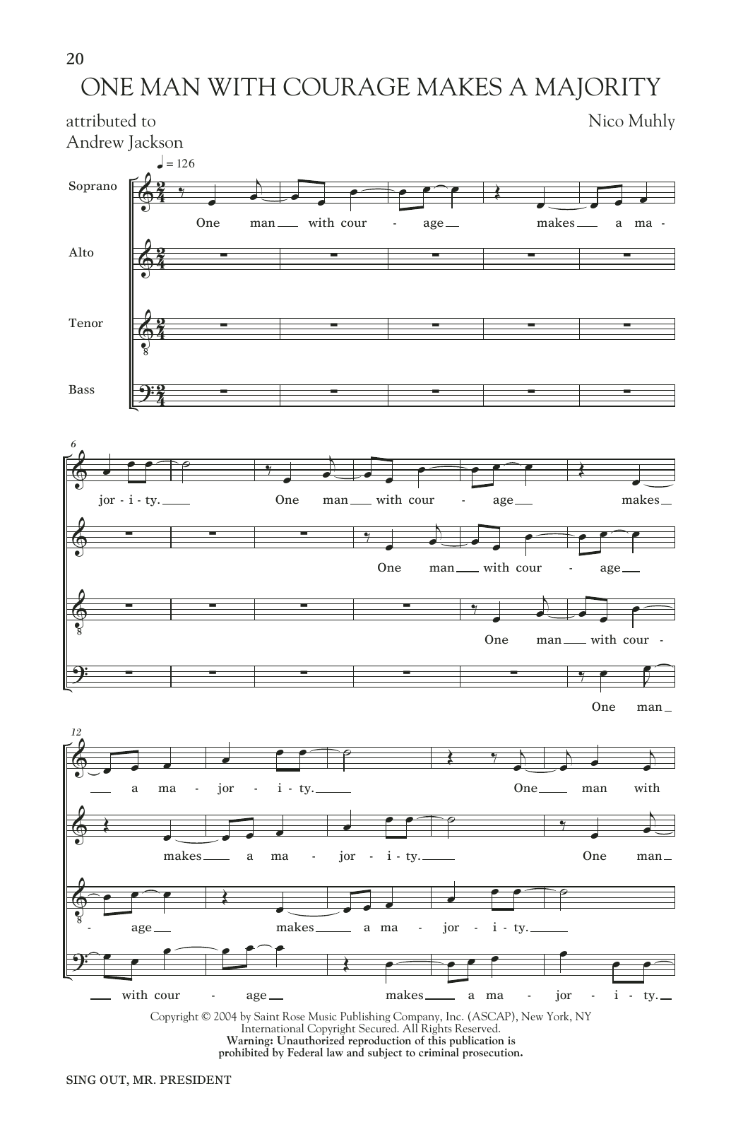 Nico Muhly One Man With Courage Makes A Majority Sheet Music Notes & Chords for Choral - Download or Print PDF