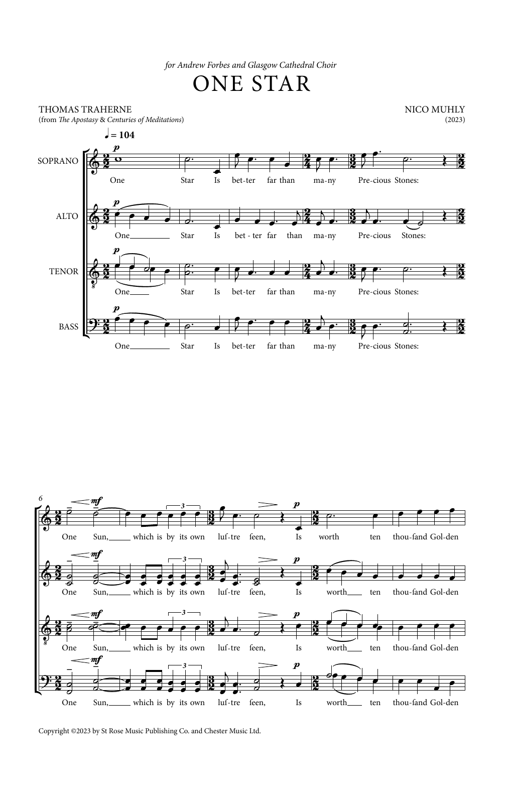 Nico Muhly One Star Sheet Music Notes & Chords for SATB Choir - Download or Print PDF