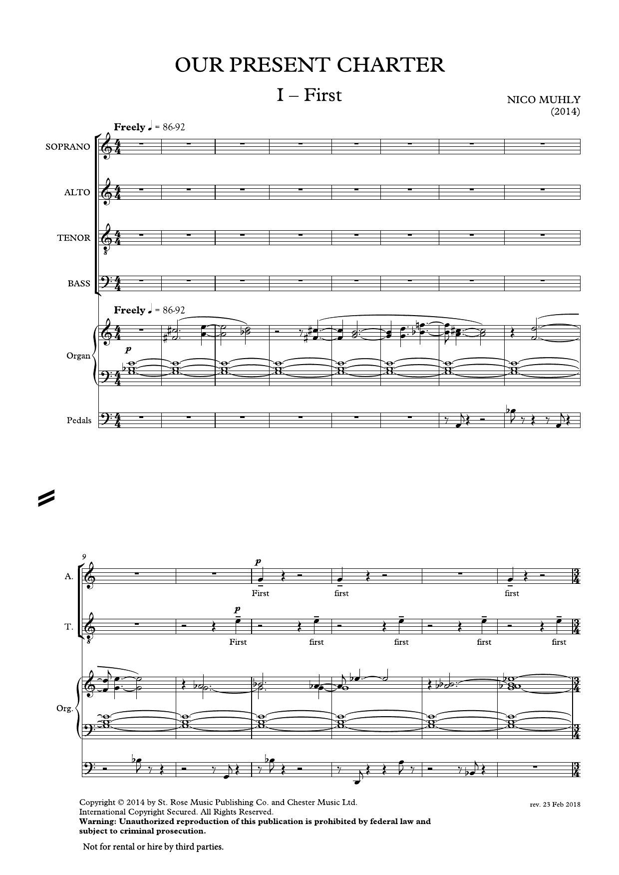 Nico Muhly Our Present Charter Sheet Music Notes & Chords for SATB Choir - Download or Print PDF