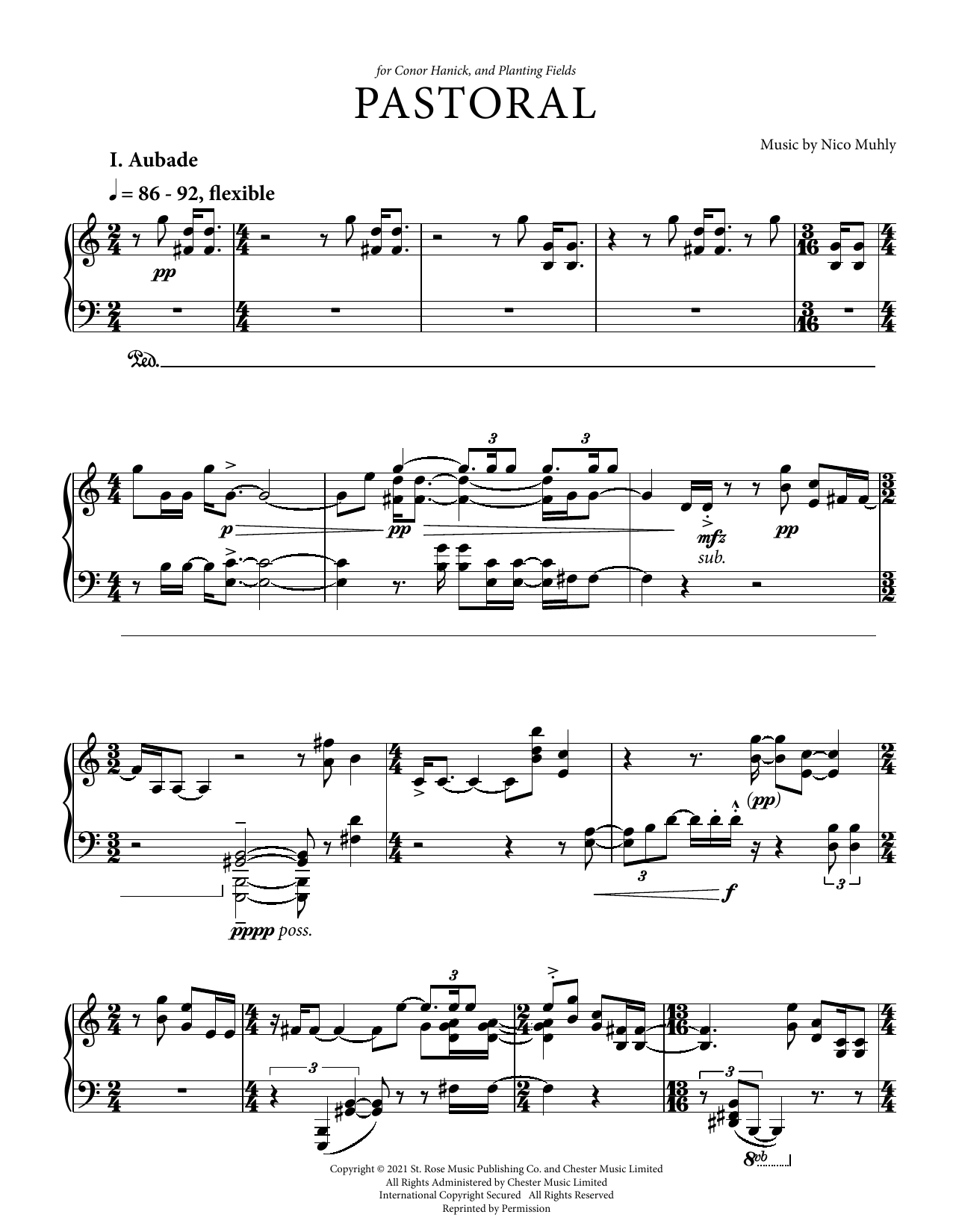 Nico Muhly Pastoral Sheet Music Notes & Chords for Piano Solo - Download or Print PDF