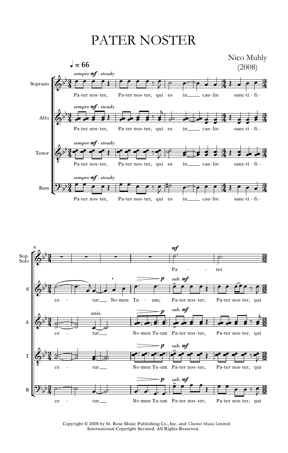 Nico Muhly Pater Noster Sheet Music Notes & Chords for SATB Choir - Download or Print PDF