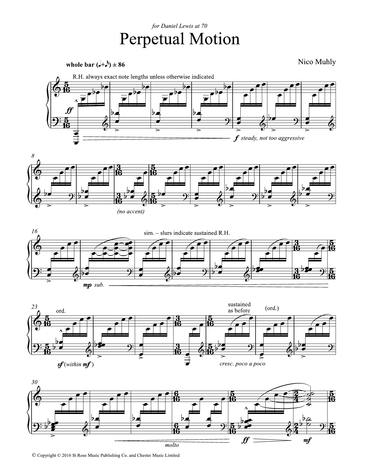 Nico Muhly Perpetual Motion Sheet Music Notes & Chords for Piano Solo - Download or Print PDF