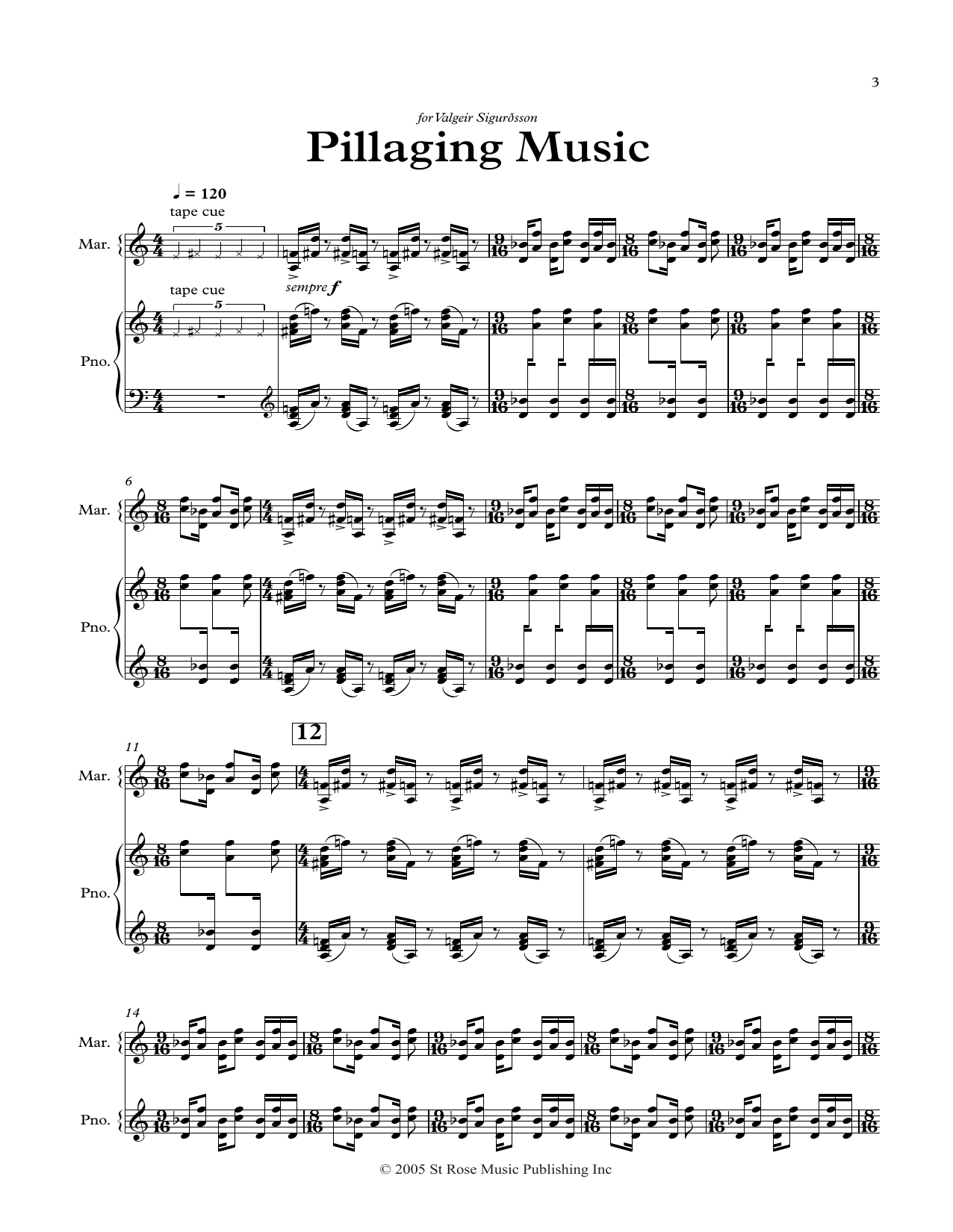 Nico Muhly Pillaging Music (Marimba) Sheet Music Notes & Chords for Percussion Solo - Download or Print PDF